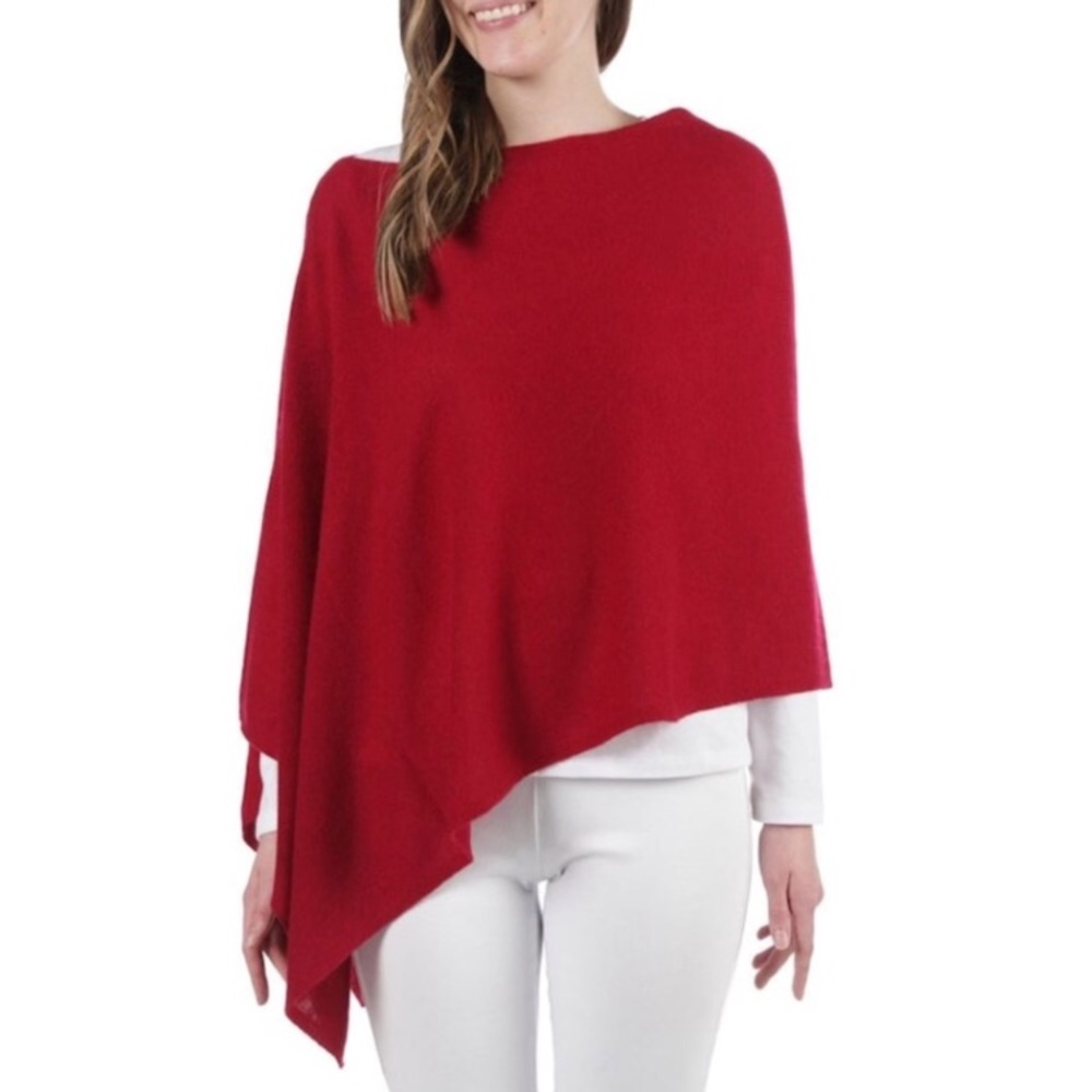 100% cashmere poncho in red